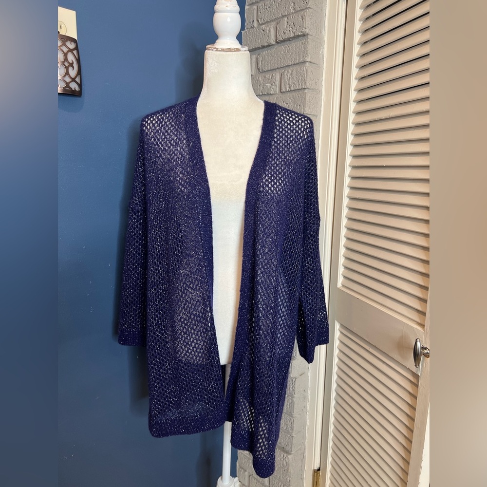 Talbots Open Knit Metallic Open Front Cardigan Si… - image 3